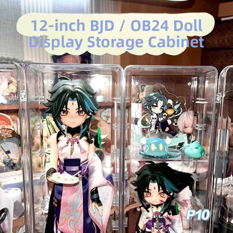 خزانة عرض Ob بارتفاع 2 سم لدمى BJD، صندوق تخزين صغير الحجم للتماثيل مع إضاءة ليلية ونهارية، منظم تخزين للتحف
