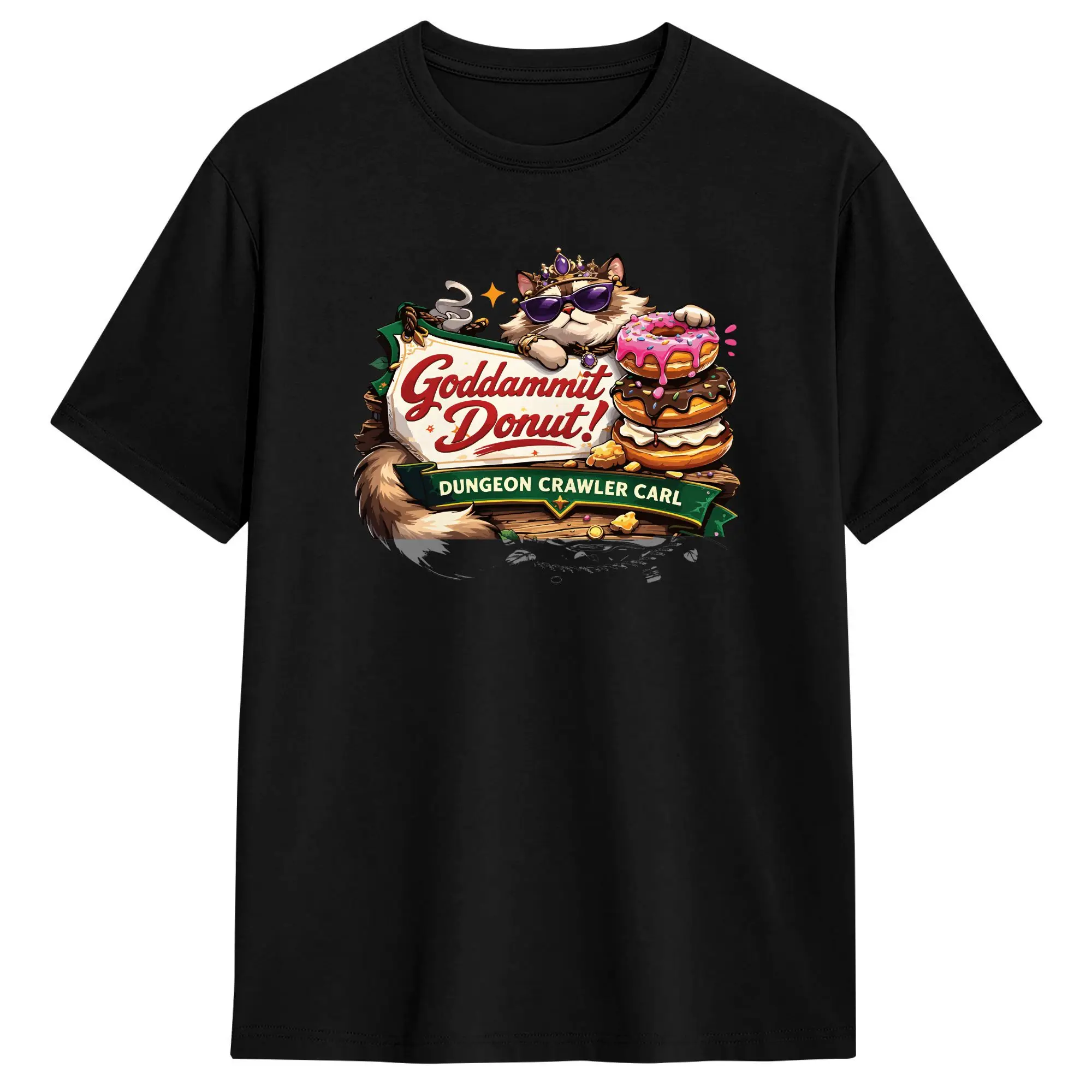 Goddamnit Donut Princess Donut Dungeon Crawler Carl T-Shirts for Men  Novelty Cotton Tee Shirt Crew Neck Short Sleeve T Shirt