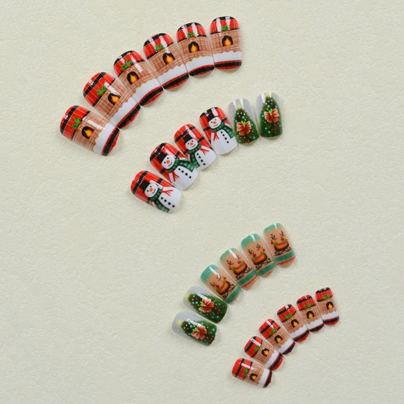 Alce copertura completa on inverno unghie finte natale stampa su unghie pupazzo neve unghie artificiali per donna