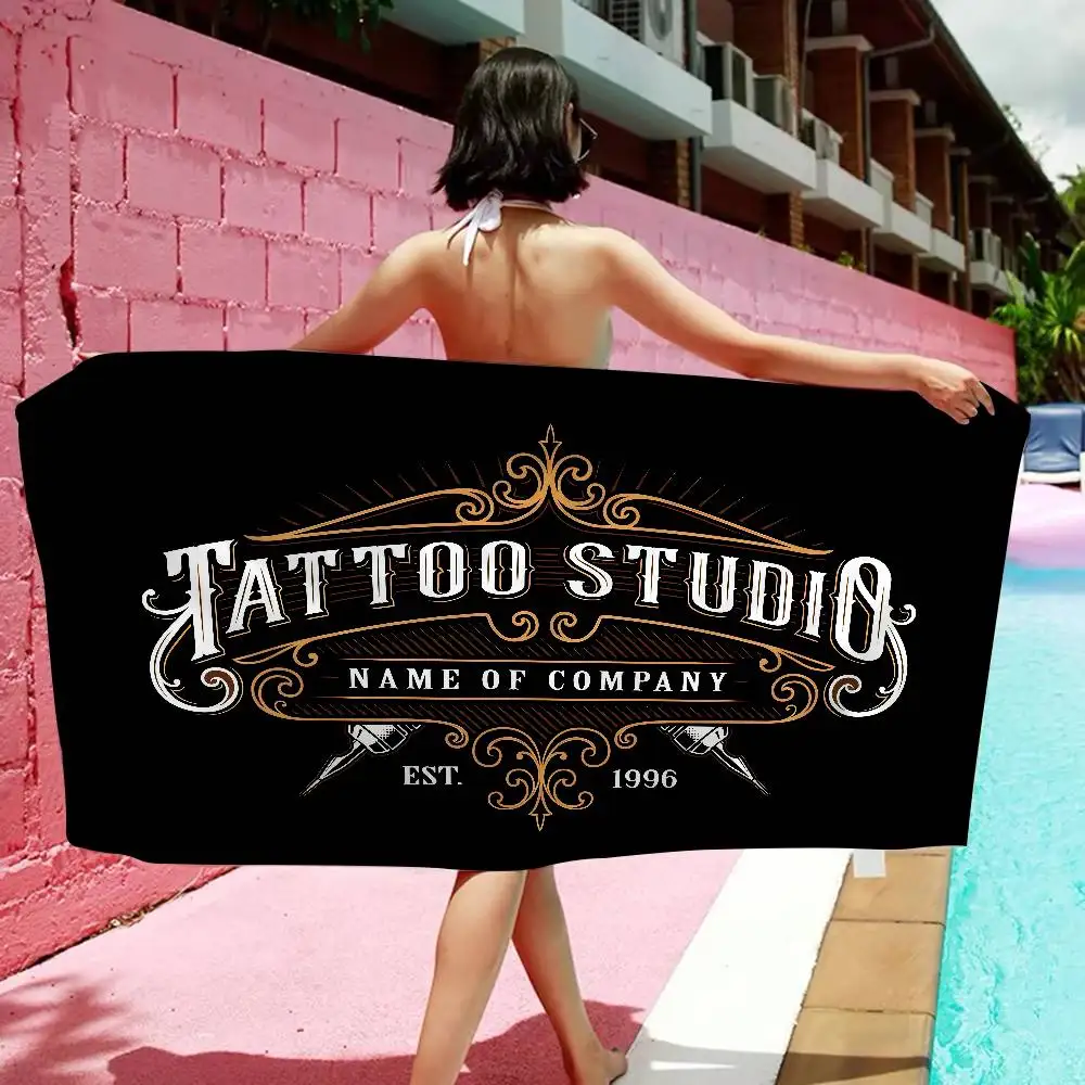 vintage Tattoo Shop pattern Microfiber Blanket Quick Drying Beach Towels Oversized Printing Super Absorbent Pool Towel Blanket