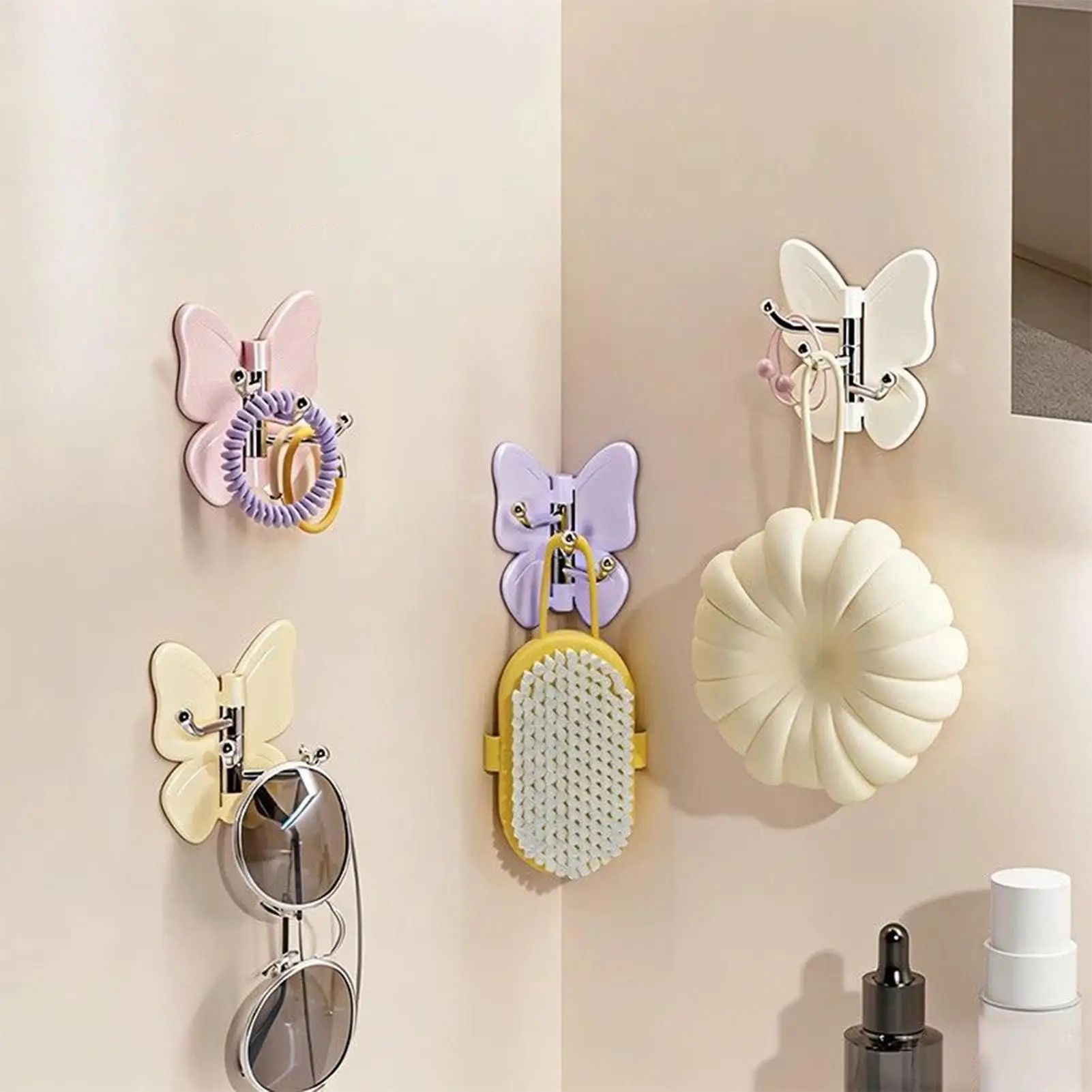 Self Adhesive Butterfly Wall Hooks 3-Branch Rotating Adhesive Hanger Bathroom Towel Hook Key Hanging Holder For Home Kitchen