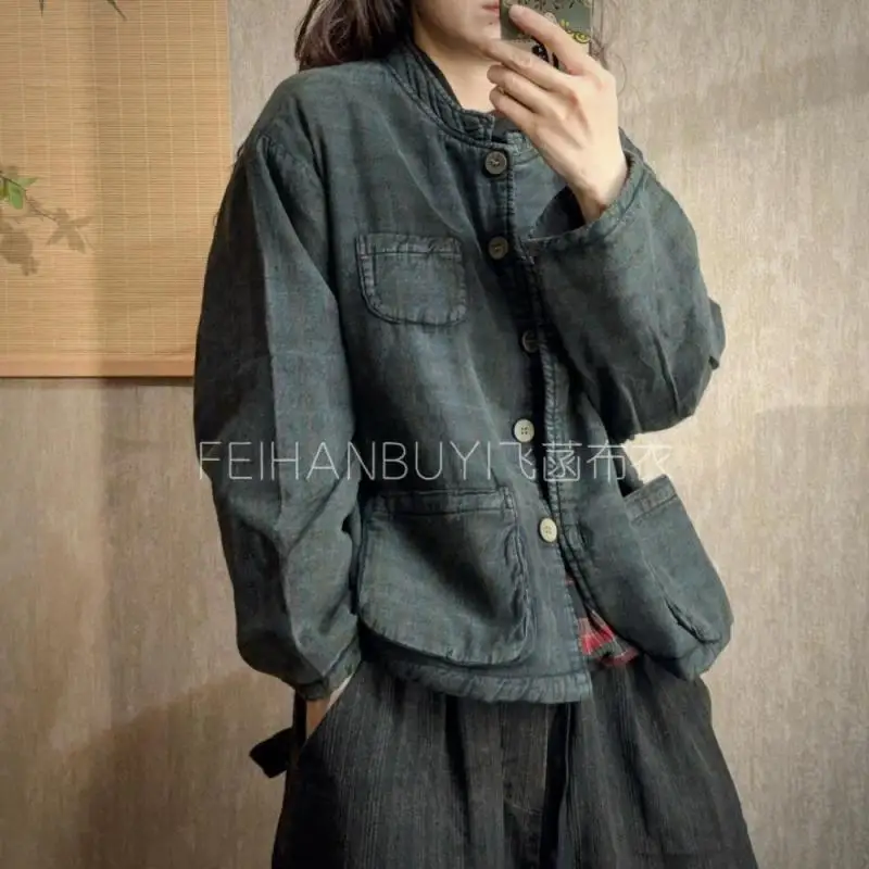 

Осенний стиль, женские однобортные свободные повседневные куртки в полоску с длинным рукавом, хлопковые винтажные пальто хорошего качества с двойными карманами