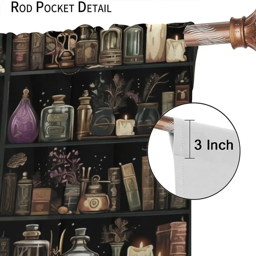 Elegant Gothic-Inspired Book-Patterned Window Curtains with Skull and Floral Accents, 84 x 84 for Living Spaces and Bedrooms