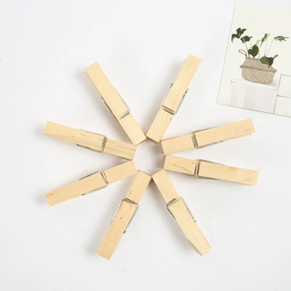 100 Pieces Mini Wooden Pegs Clips with Metal Spring DIY Party Favors for Wedding Clothespins Photos Papers