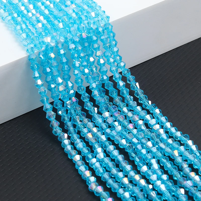 10 ストランド バイコーン クリスタル ガラス ビーズ、4 mm ファセット