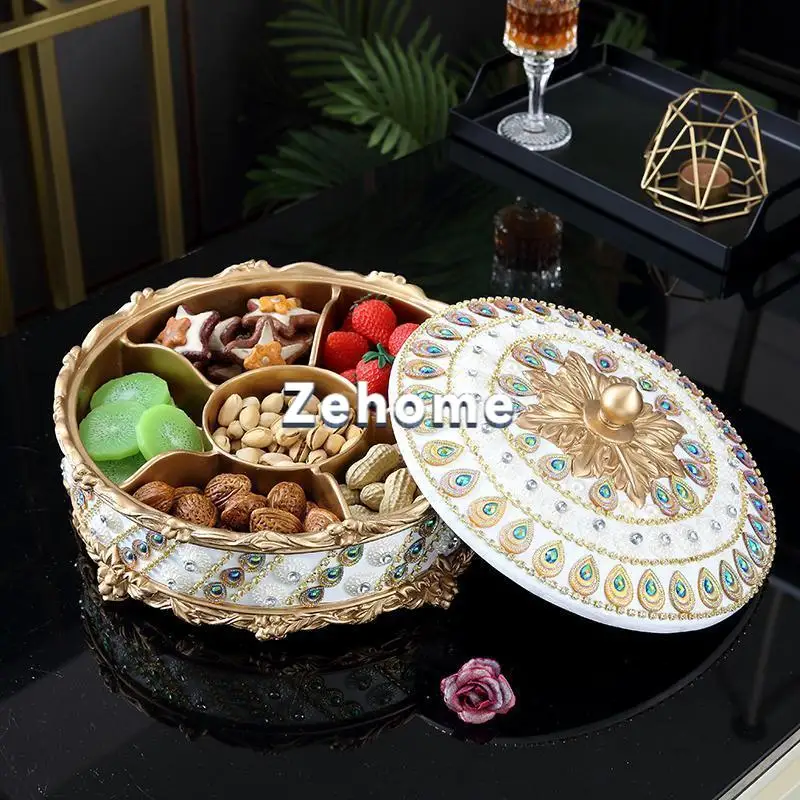 European dried fruit plate, living room creative household grid with lid, candy box, melon seed plate, nut snack box, coffee