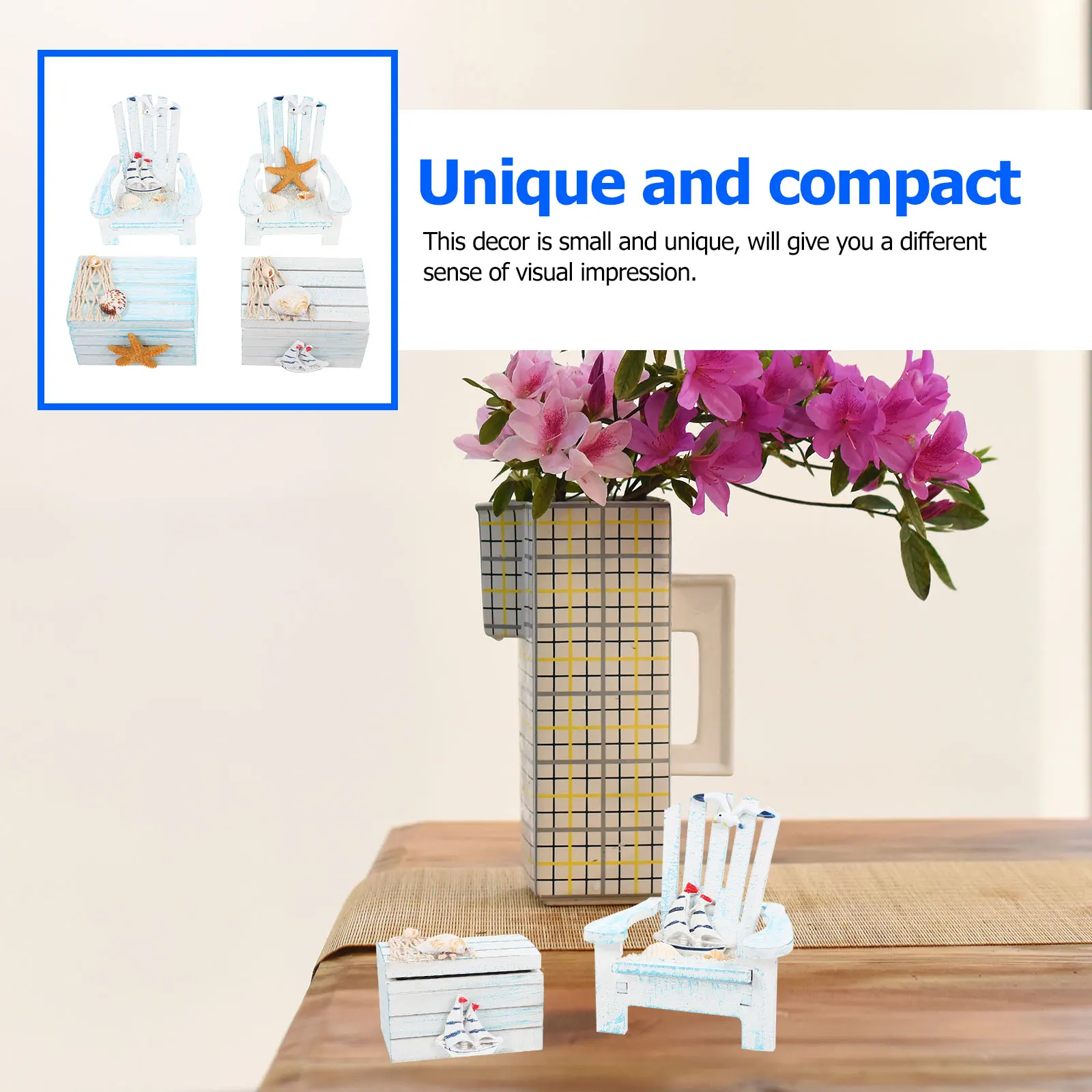 

Miniature Beach Chair Decor 2 Sets Wooden naments Nautical Table Craft Photo Props Mini Box Bedroom Office Car Events