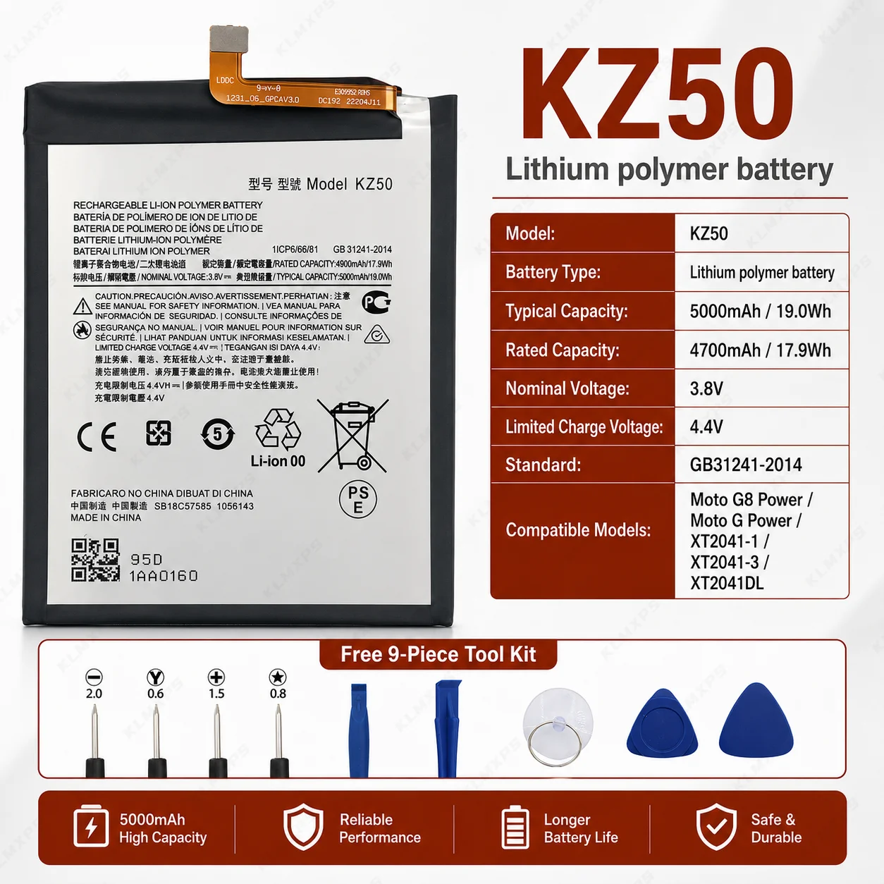 Replacement Phone Battery KZ50 5000mAh For Motorola Moto G8 Power XT2041 with Tools Mobile Battery Pack Repair Part