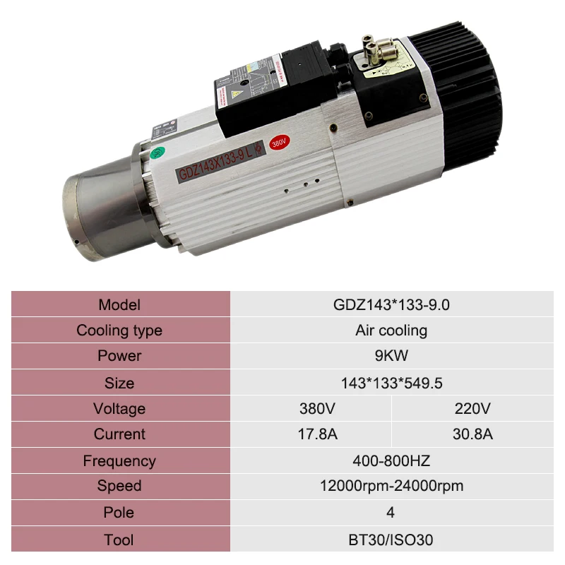 CNC 220V 380V 12000rpm-24000rpm BT30 ISO30 Air Cooled Automatic Tool Changer Spindle Motor 9kW ATC Spindle Motor
