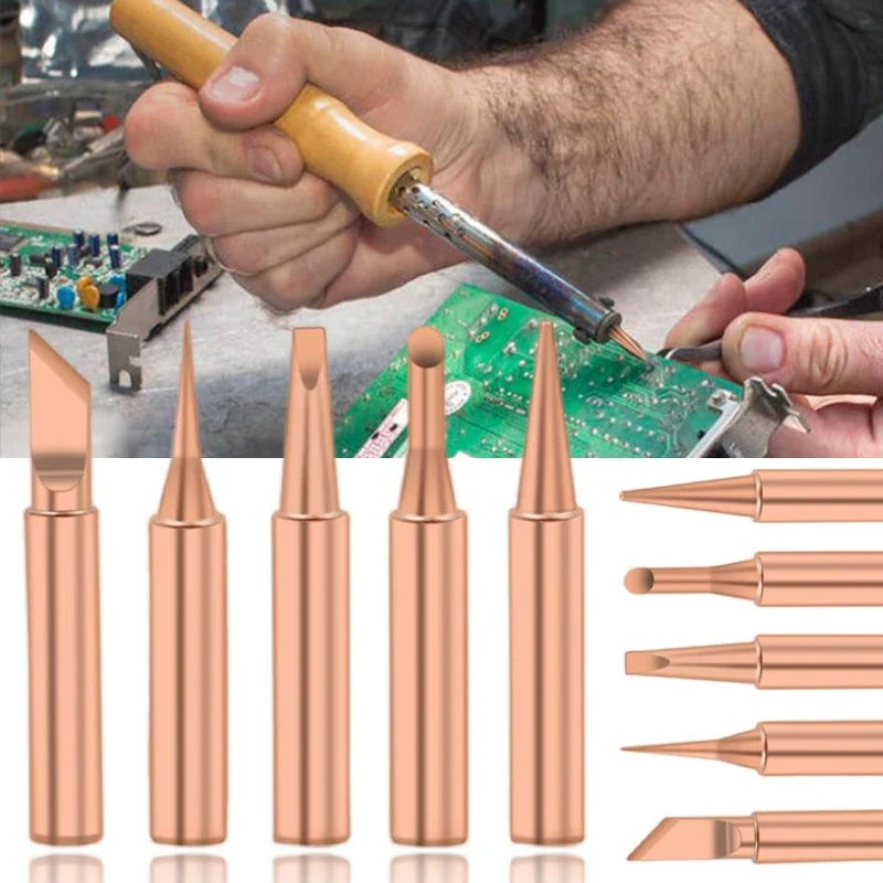 

5PCS Copper Iron Tip I/B /K/2.4D/3C Set 900M-T Welding Tip Head Tools Inside Hot Bare Copper Electric Soldering Iron Tools