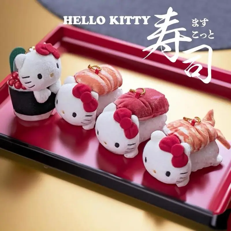 7CM Kawaii Sanrio Anime Peripherals Hello Kitty Sushi Series Cartoon Plush Doll Girl Bag Charm Give Gifts To Girlfriend