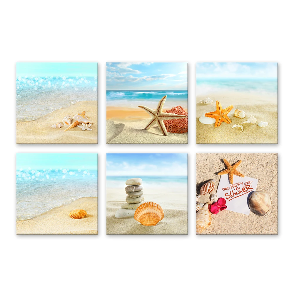 Shell Starfish Beach Seascape Canvas Painting Landscapes Nordic Poster Wall Art Print Decorative Picture for Living Room Bedroom