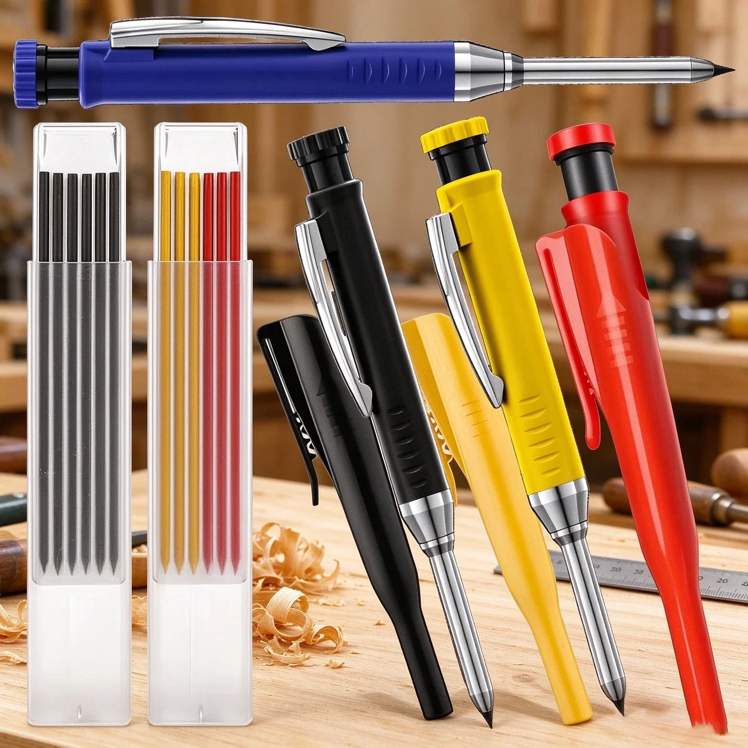Mechanical Woodworking Pencil with Cap, 2.8mm Solid Lead, Deep Hole Marker for Architects & Carpentry