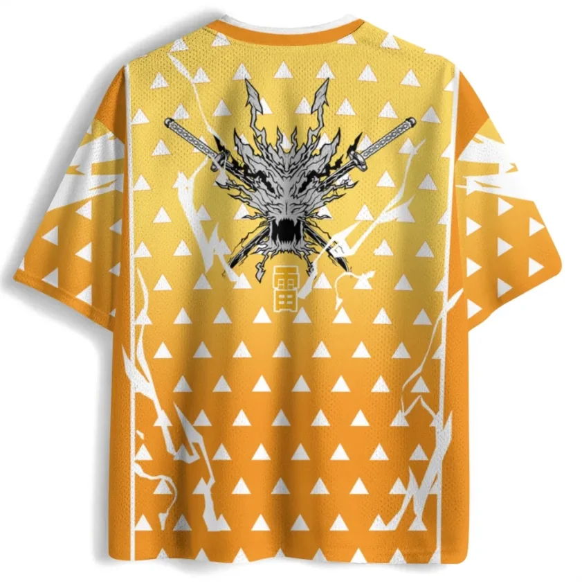 Demon Slayer Printed Mesh Sports Speed Drying Anime My Wife Shanyi Lei's Breath Thunder Dragon Pattern Sports Shirt