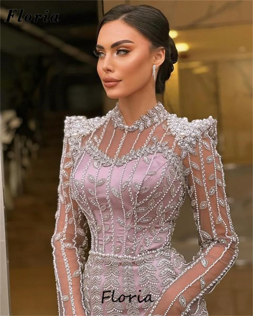 New Elegant Mermaid Evening Dresses Muslim Long Sleeves Female Party Gowns For Weddings Robes De Soiree Beaded Engagement Dress