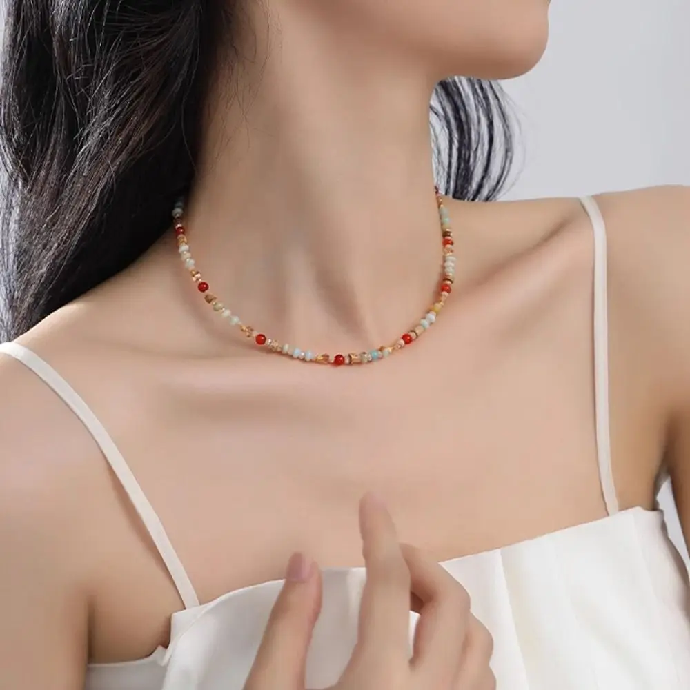 

Fashion Colorful Stone Simple Dopamine Collarbone Chain Necklaces Elegant Women Jewelry Women Girls