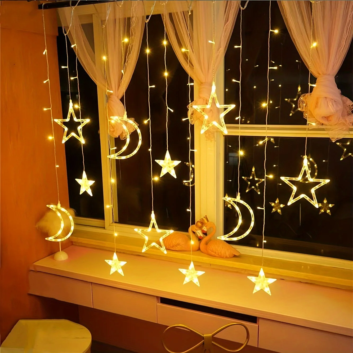 

Stars&Moon LED Curtains String Lights USB&Battery Powered Twinkling Fairy Lights Christmas New Year Holiday Wedding Decorations