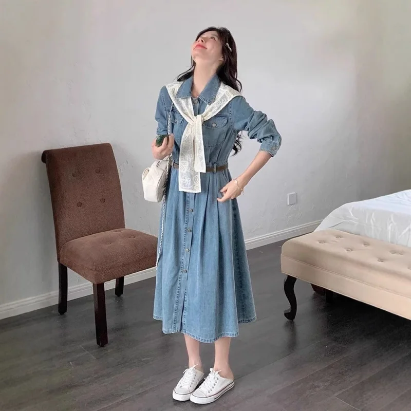 

Autumn New Stylish Beautiful Waist-Cinching A-Line Skirt Design Lace Shawl Dress Women