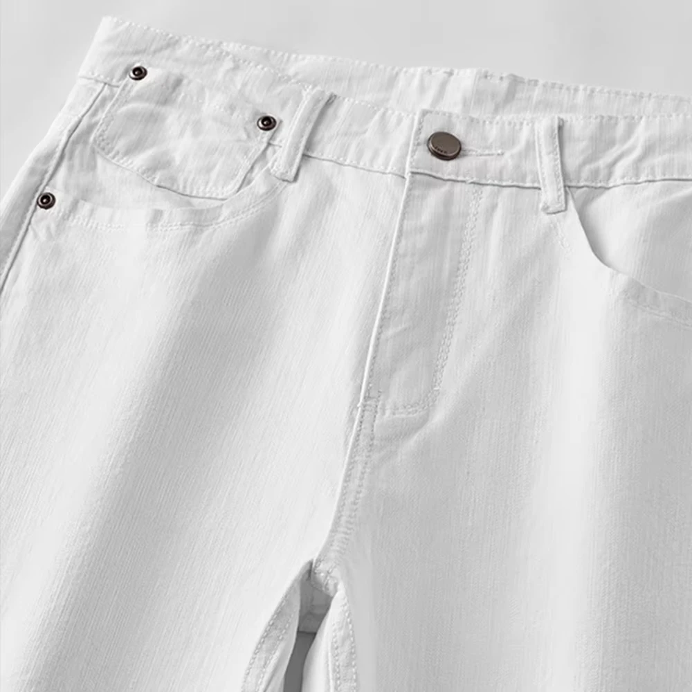 Homens jeans brancos elasticidade em linha reta fino ajuste casual macio negócios clássico marca calças moda avançada estiramento denim calças