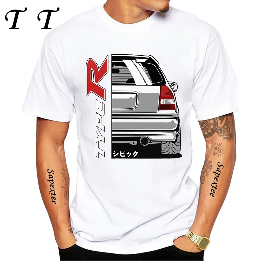 

New Summer Men Short Sleeve Civic Type R EK9 Car Print T-Shirt Vintage Hip Hop Boy Casual Tops Harajuku Man White Tees
