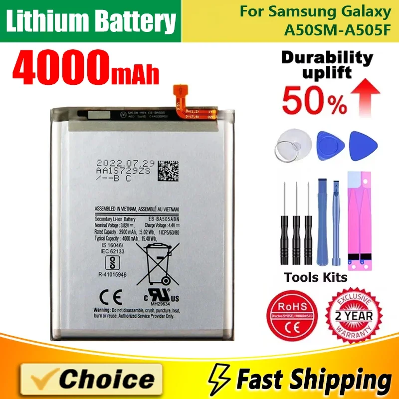 Совершенно новая сменная литиевая батарея для телефона 4000 мАч + инструмент для Samsung Galaxy A20 SM-A205FN EB-BA505ABU