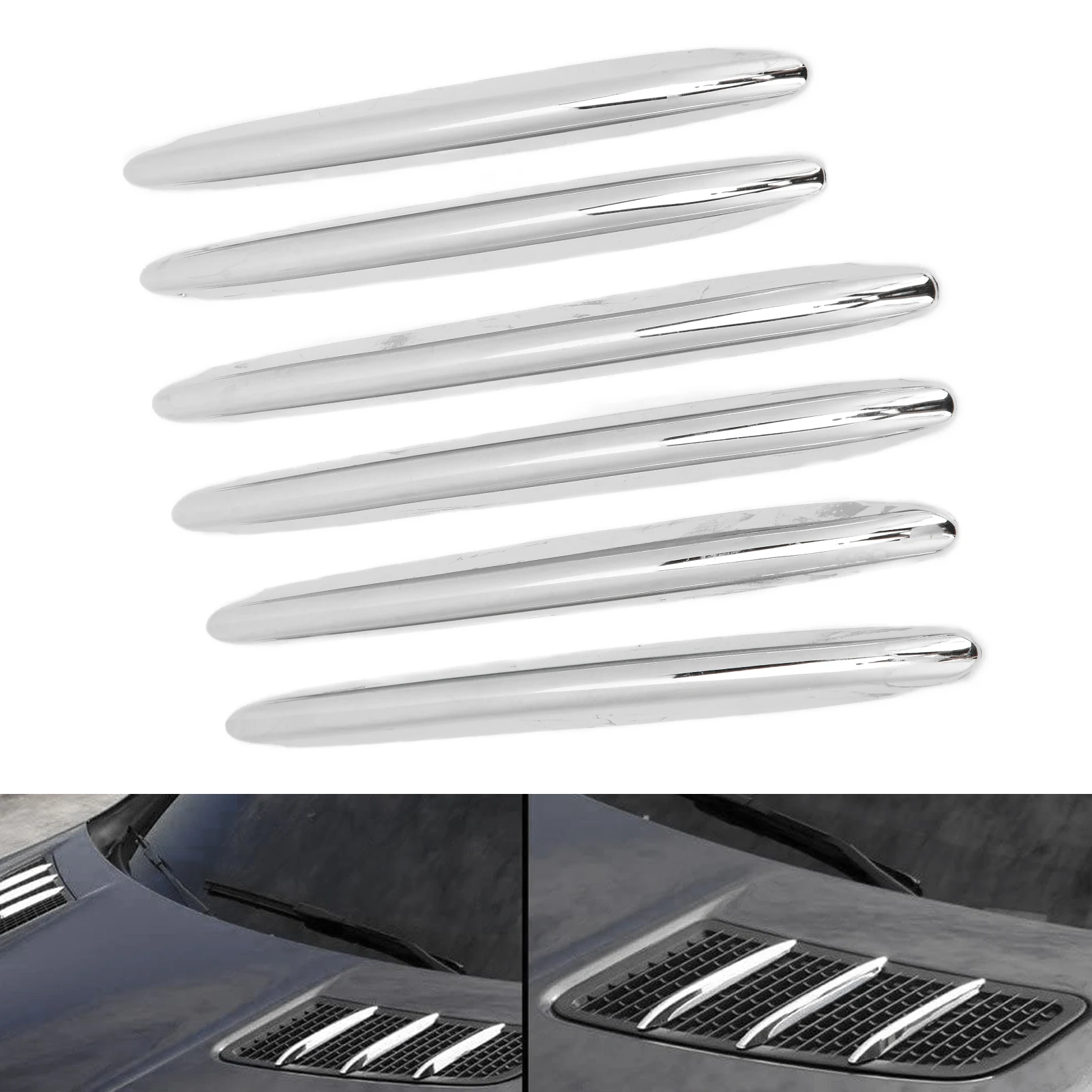 6Pcs Chrome Car Engine Hood Vent Grille Cover Trim Parts Replacement for Mercedes Benz R172 SLK 2011‑2019 Grille Trim Stripe