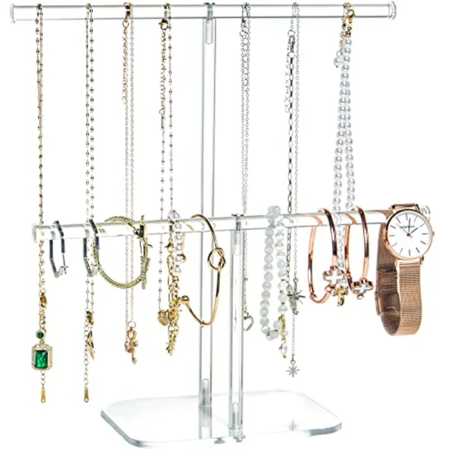 

Premium Jewelry Stand, Solid Clear 2-Tier Acrylic Jewelry Organizer Stand and Bracelet holder Stand for Necklace Display, Ring