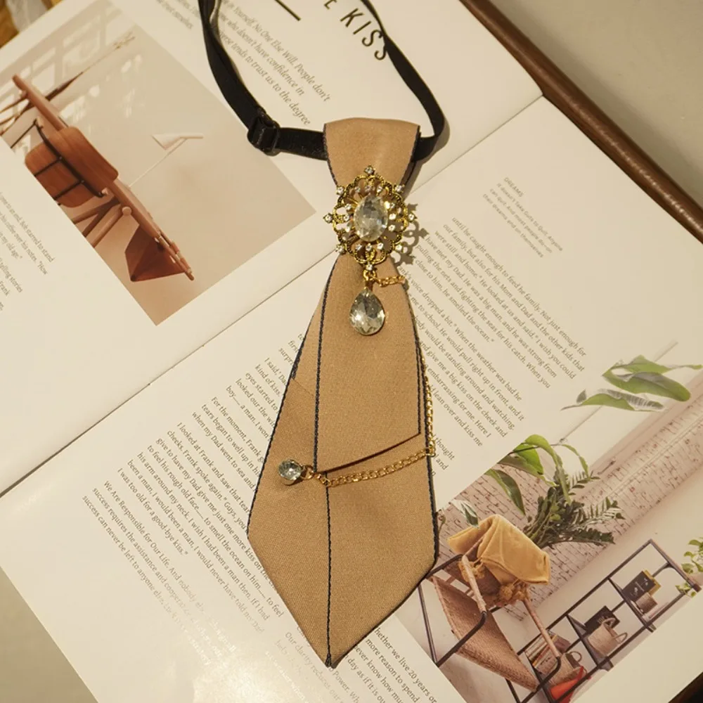 Clothing Decoration Crystal Bow Tie Geometric Choker Pre-tied Tie JK Necklace Metal Chain Brooch Men