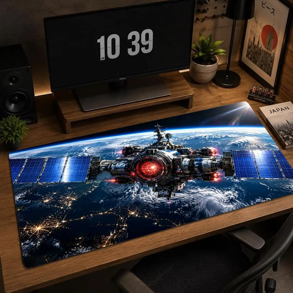 Dark Space Large Gaming Mouse Pad XXL Cosmic Satellite Deskmat Non-Slip Rubber Game Mouse Mat Computer Keyboard Mats Gamer