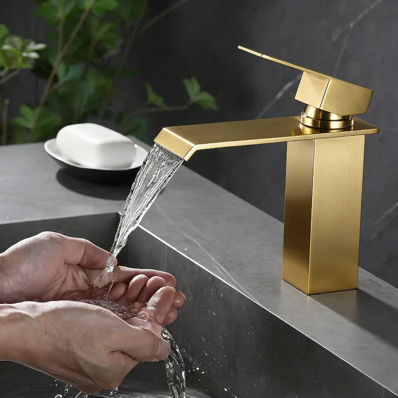 

Modern Waterfall Spout Bathroom Sink Faucet Stainless Steel Hot Cold Mixer Tap