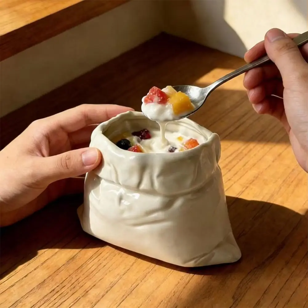 New Heat-resistant Ceramic Coffee Mug Handbag-shaped Non-slip Large Barrel Milk Cups Handmad White Juice Cups