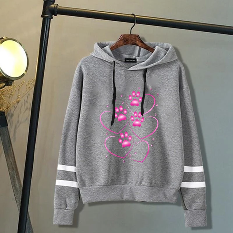 Fashion Unisex Hoodie Dog Paw Heart Hoodies Men And Women Streetwear Pullover Harajuku Tops