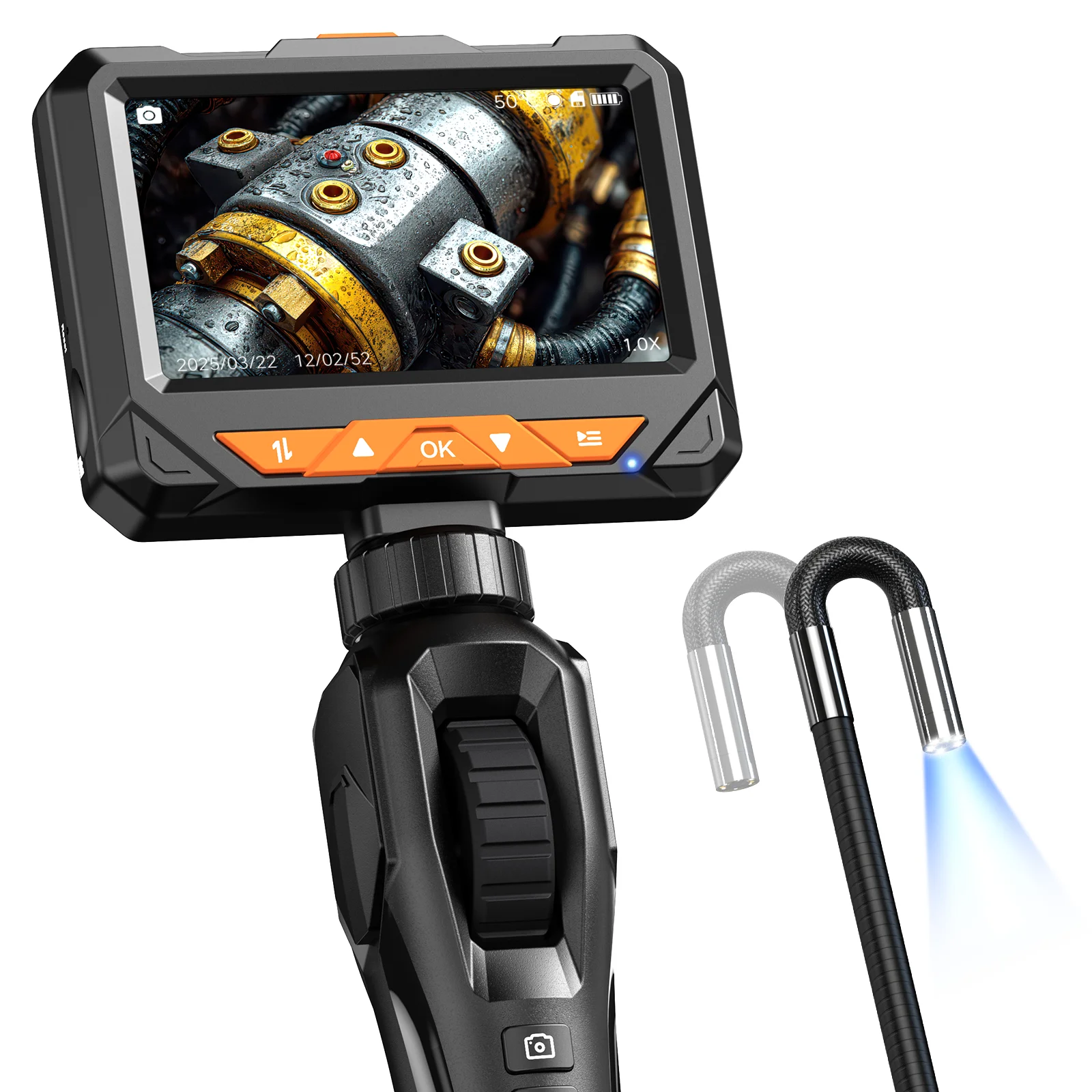 4.3 Articulating Borescope for Mechanic Automotive HVAC Wall Inspection IP67 Waterproof, Snake Scope for Home Pipe, HVAC & Wall