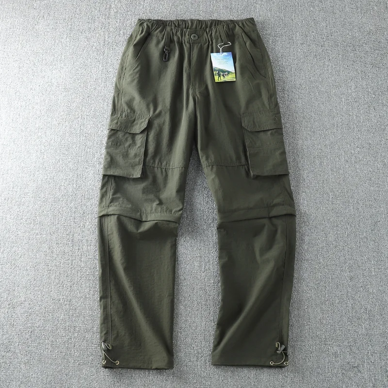 Elastic S-4XL Pants Shorts 6 pockets Quick drying Detachable Trousers Summer Men Women Outdoor Sports Hiking Trekking Thin Pants