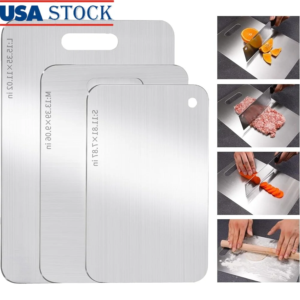 

3 PCS Stainless Steel Cutting Board Set Non Stick Chopping Board Kitchen Meat Fruit Vegetable Durable Easy Clean Safe Use