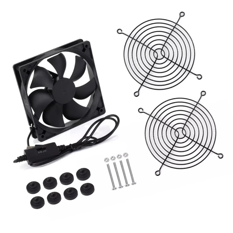  Quiet 120mm USB Cooling Fan Double Protections Net And Vibration Absorbing Feet For Stable Operation