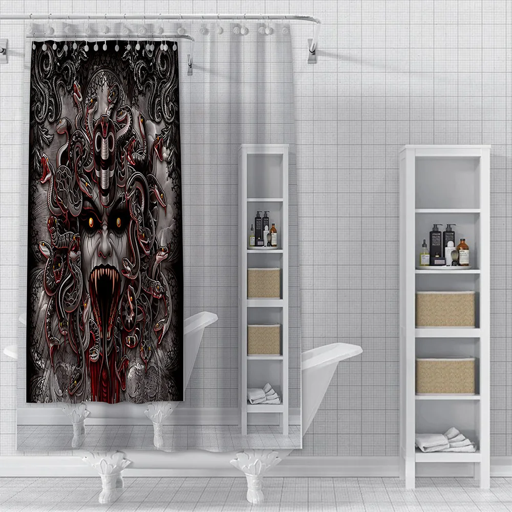 Horror&Halloween Art-Screaming Medusa Shower Curtain Waterproof Polyester Fabric Paint Bath Curtains Home Bathroom Decor Curtain