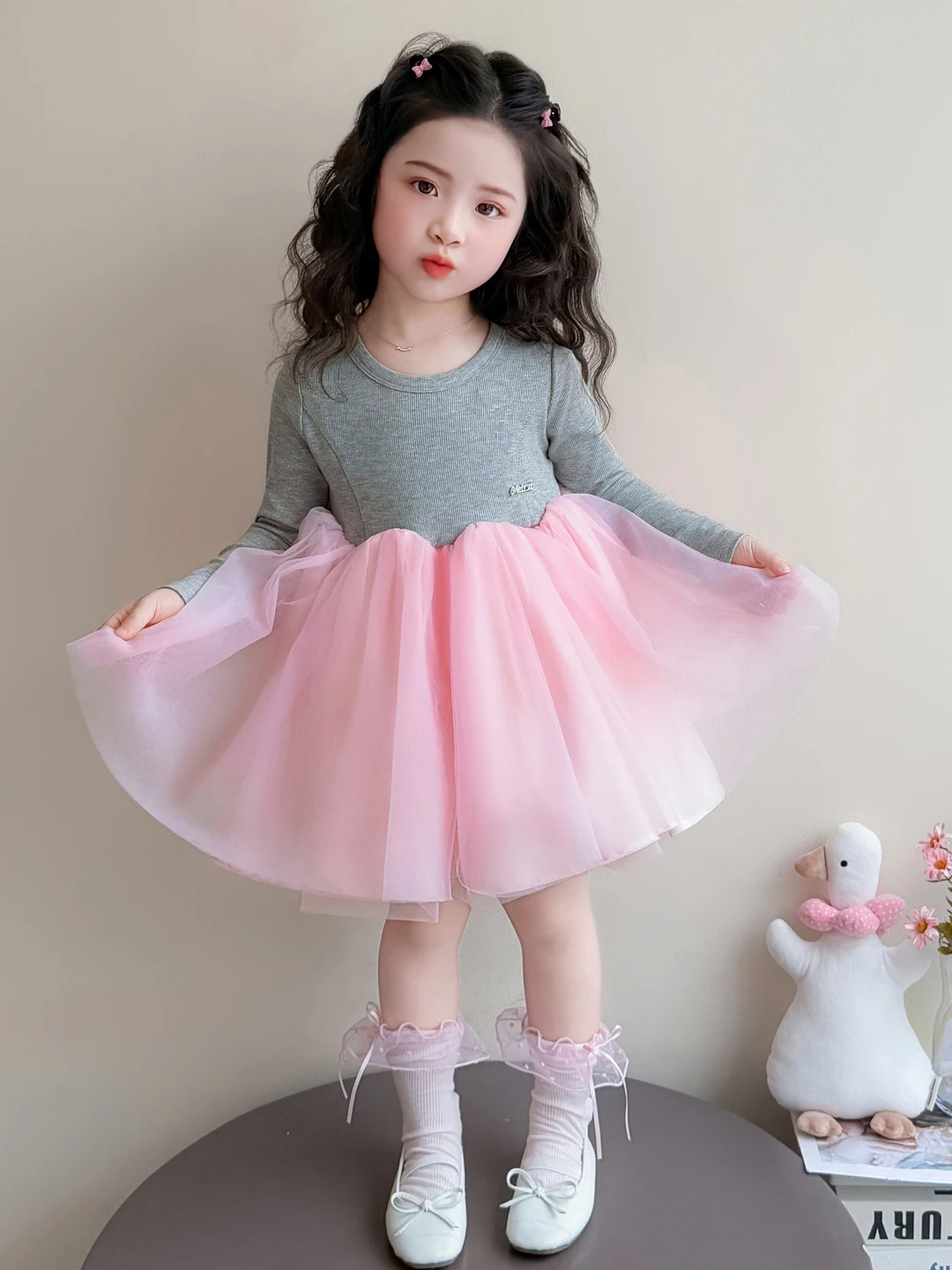 2026年春新作-スレガールズ-バレエプリンセスドレス-ベビーガールズ-ロングスリーブスカート-子供服-パフォーマンスダンスドレス