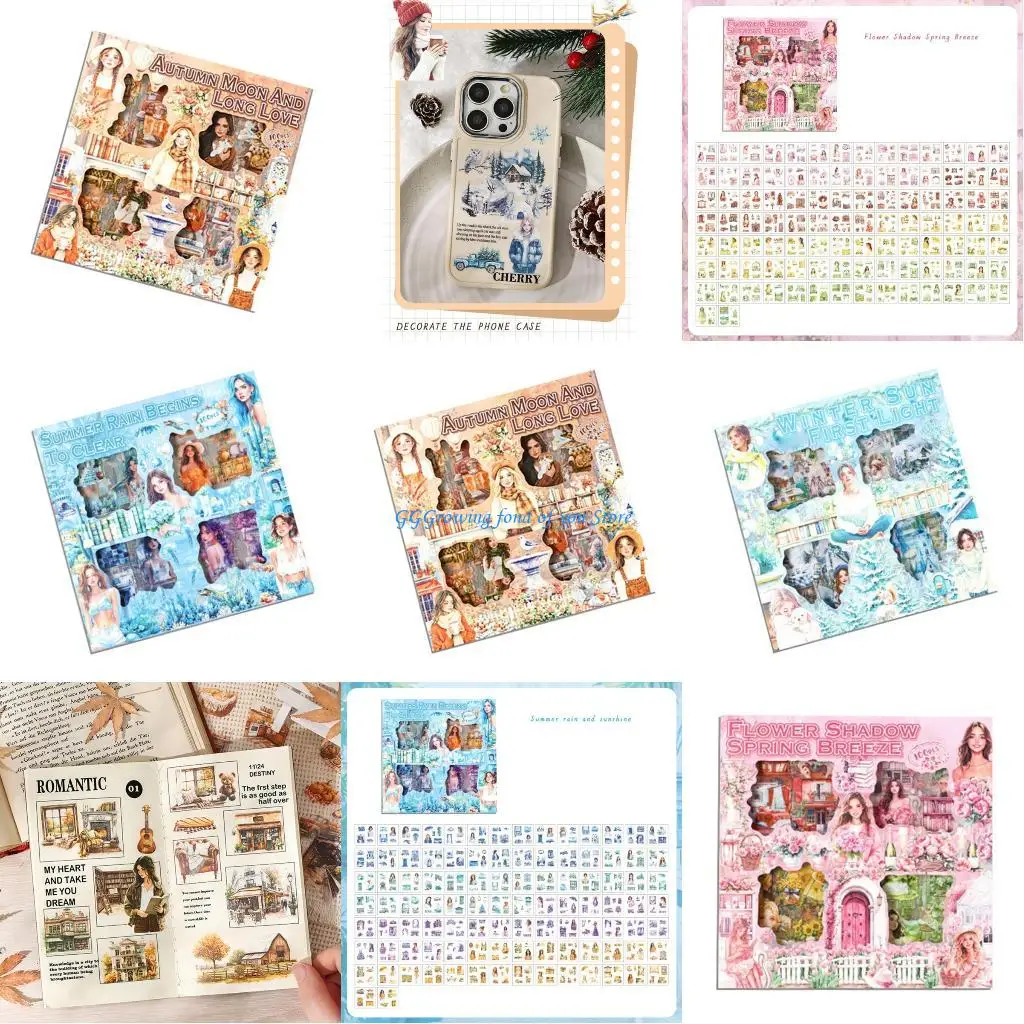 

H9EB Adorable Florals Sticker Set For Childrens Art Projects 100Pieces PET Material Crafting Supplies With Storage Case