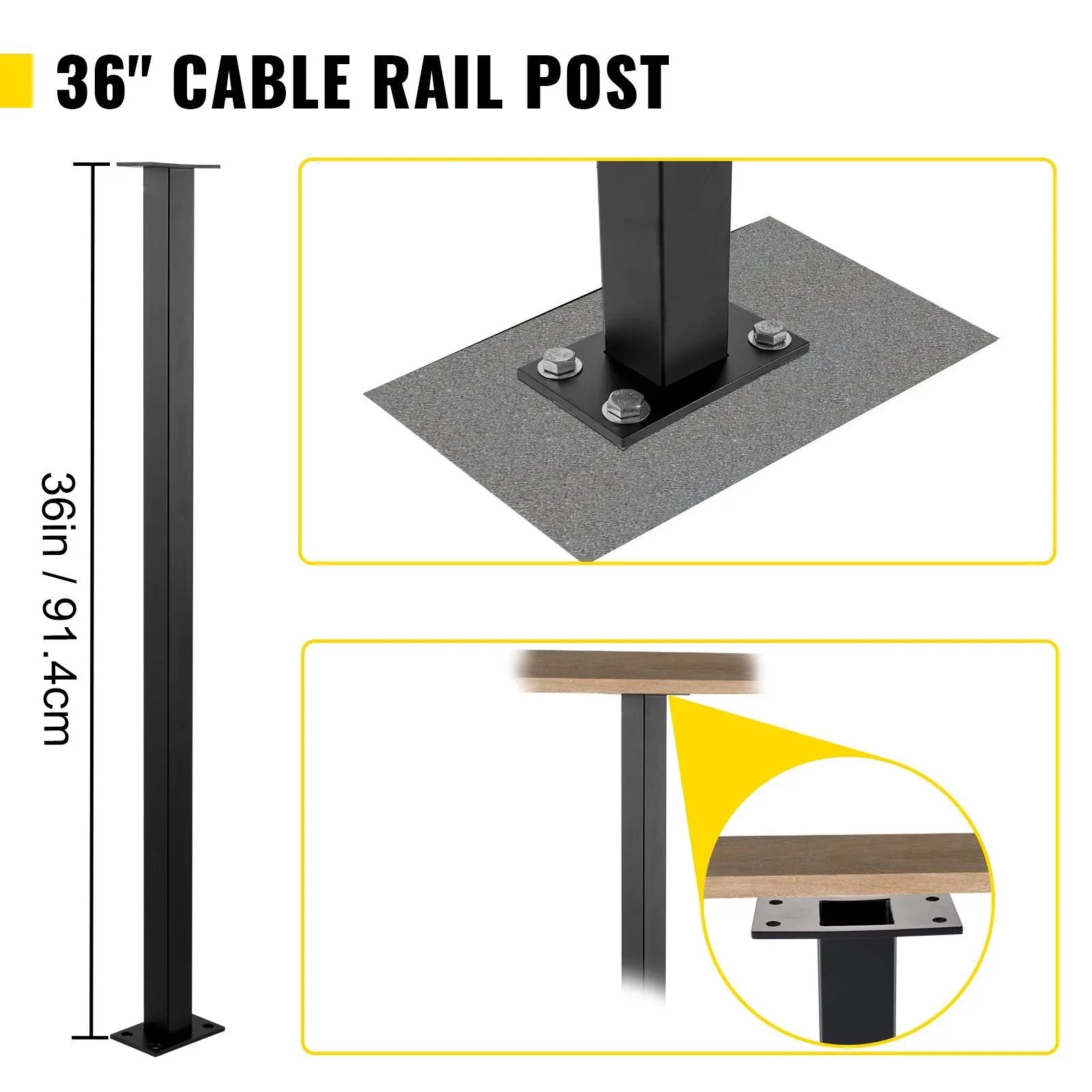 VEVOR Cable Rail Post Level Deck Stair Post 36 x 1.5 x 1.5