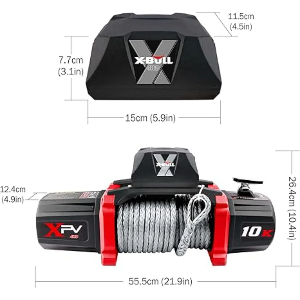 Winch-10000 Lb. Load Capacity Electric Winch Kit -12V Synthetic Rope Winch Waterproof IP67 Electric Winch with Hawse Fairlead