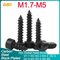 10/ 20/ 50pcs M1.7 M2 M2.2 M2.3 M2.5 M2.6 M3 M3.5 M4 M5 Black Carbon Steel Hexagon Socket Cap Head Self Tapping Model Screws