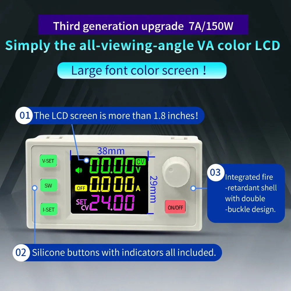 SK150X 150W CNC DC Buck Boost Converter Color Screen Adjustable Voltage Current Regulator Constant Power Step-Down Power Supply