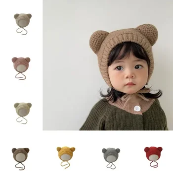 Dolce berretto neonato Kawaii Cartoon Bear Ear Cofano all'uncinetto per Baby Boy Girl Autunno Inverno Cappello caldo Puntelli per fotografia per bambini