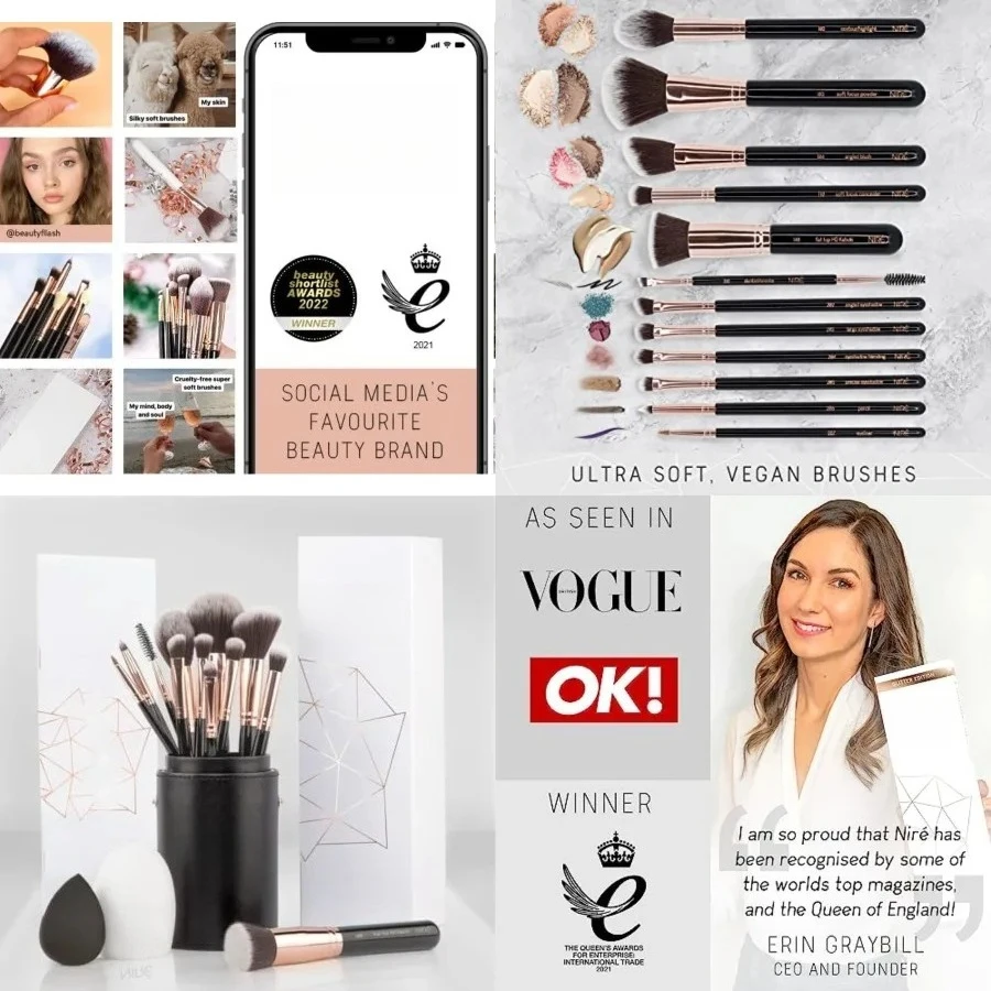 

Beauty 15piece Award Winning Professional Makeup Brush Set: Vegan Makeup Brushes with Case, Makeup Sponge, Brush Cleaner, Guide, Gift Box