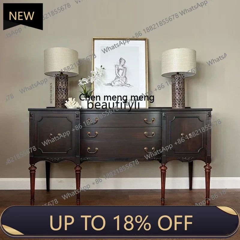 

P178 French Solid Wood Entrance Cabinet Vintage Engraving Wall Curio Cabinet Entrance Foyer Partition Living Room Locker Chest