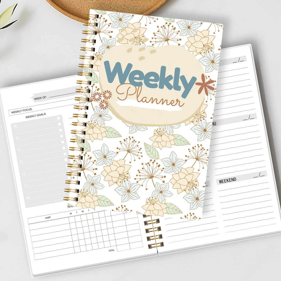 1PC Undated Weekly Planner Notebook, A5 Spiral Journal with Weekly Goals, To Do List & Habit Tracker, Floral Cover