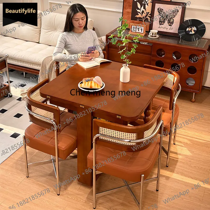 

b567 Solid wood folding medieval dining table Small apartment household French retro retro retractable storage dining table