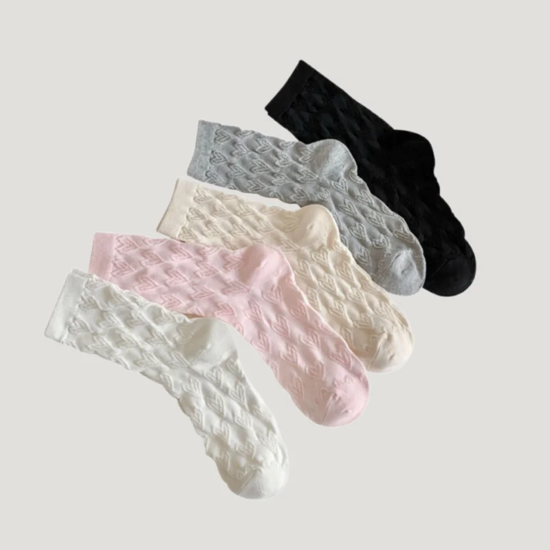 

3/6 Pairs Summer Women's Socks Sweat-absorbent Thin Solid Color Three-dimensional Love Heart Medium Tube Stacked Socks