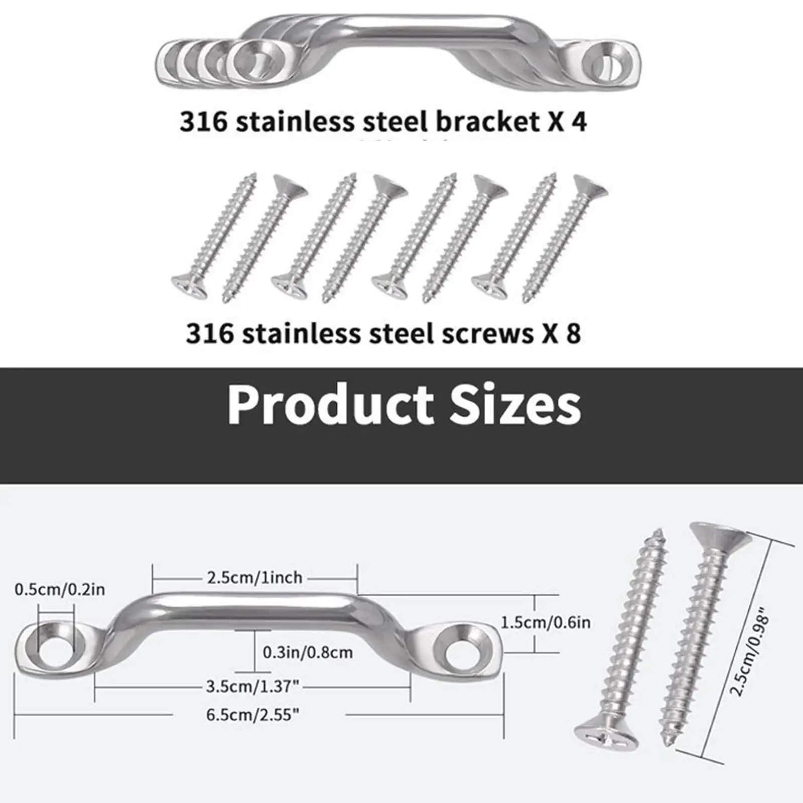 Kayak Pad Eyes Stainless Steel Replace Parts Attachment Fast Installation Anti Slip with Screws Heavy Duty Kayak Handle